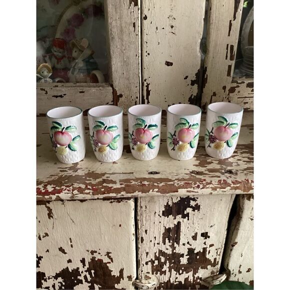 Vintage Mid-Century MCM Ceramic Pitcher and 5 Glasses Set Japan - Picture 3 of 12